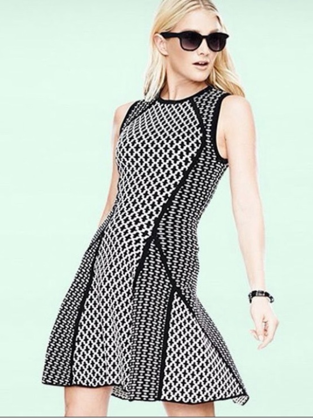 NEW TORN BY RONNY KOBO Tali Knit Bodycon Dress Black & White S - Picture 1 of 13